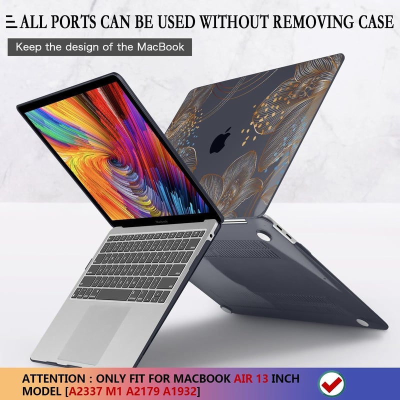 CISSOOK for MacBook Air 13 inch Case 2021 2020 2019 2018 Model M1 A2337 A2179 A1932, Black Hard Shell Case & Keyboard Cover & Screen Protector for MacBook Air 13 with Touch ID, Gorgeous Gold Floral - Image 5